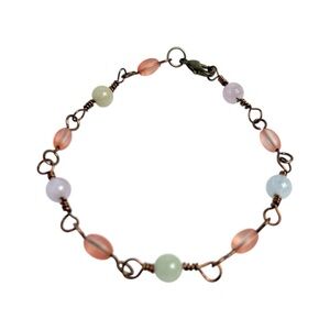 Handmade Morganite Bead Bracelet Pastel Multicolor Glass Semi Precious Stones